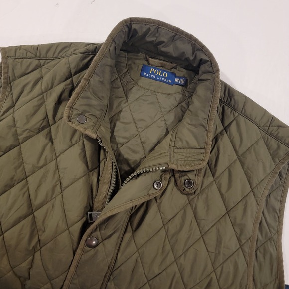 Polo Ralph Lauren Diamond Quilted Vest‎ Mens 2XB Olive Green Full Zip Snap